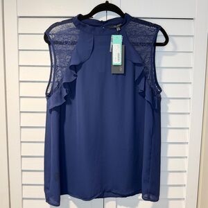 Sleeveless Lace Blouse Work‎ Dressy Top Keyhole Back Chiffon Size XL